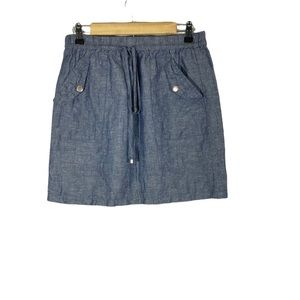 Catherine‎ Malandrino Linen Skirt Denim Drawstring Waist Pockets Mini Size Small